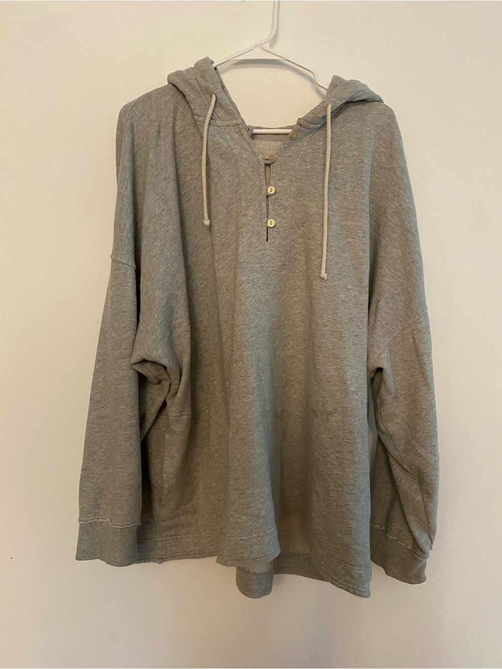 Women's Oversized Grey Henley Hoodie- AERIE